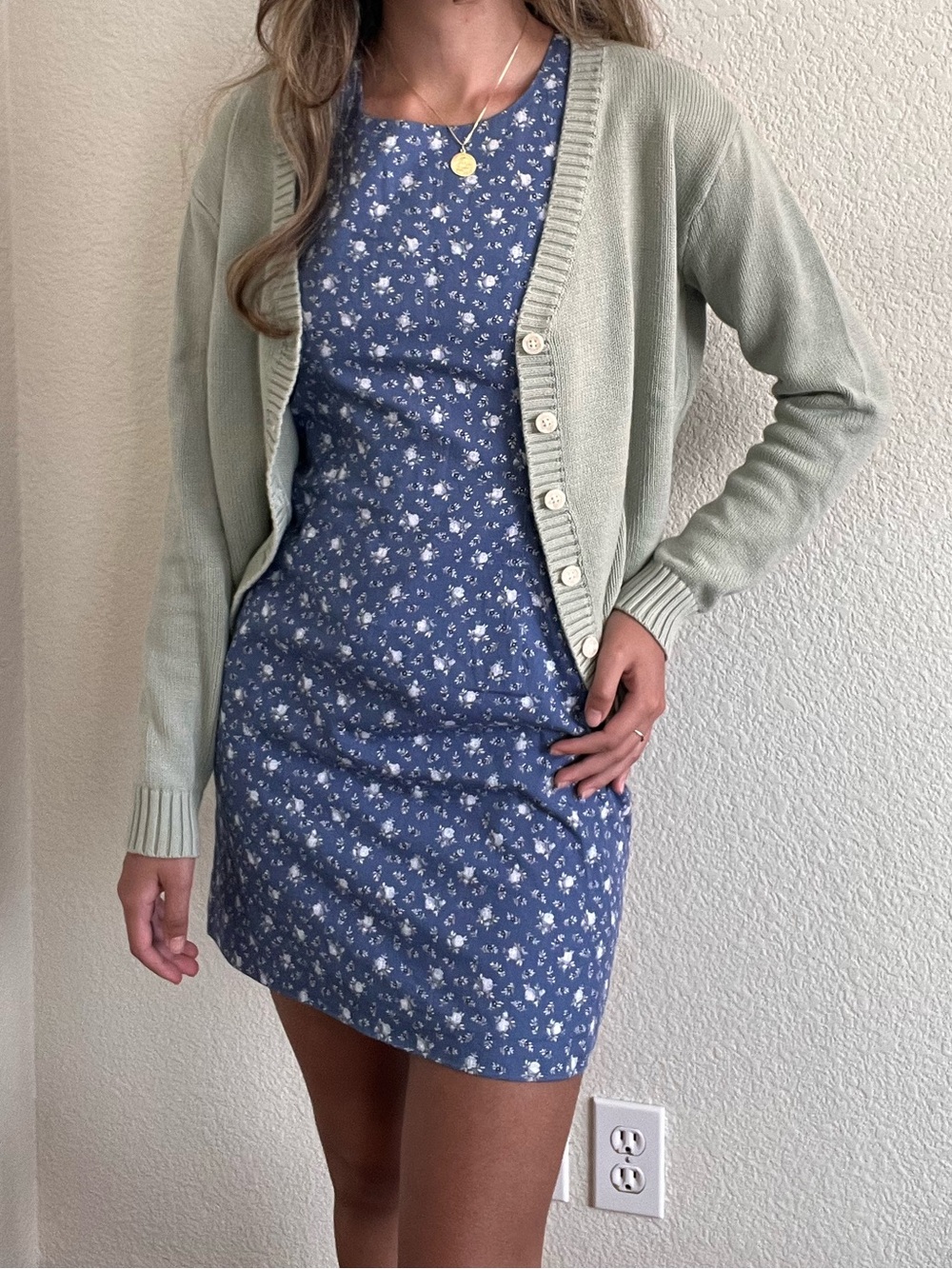 Petite Sophisticate Blue Floral Mini Dress- 100 % Cotton.